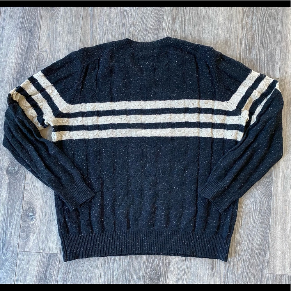 Designer (Vince) Grey Cable Knit Striped Sweater